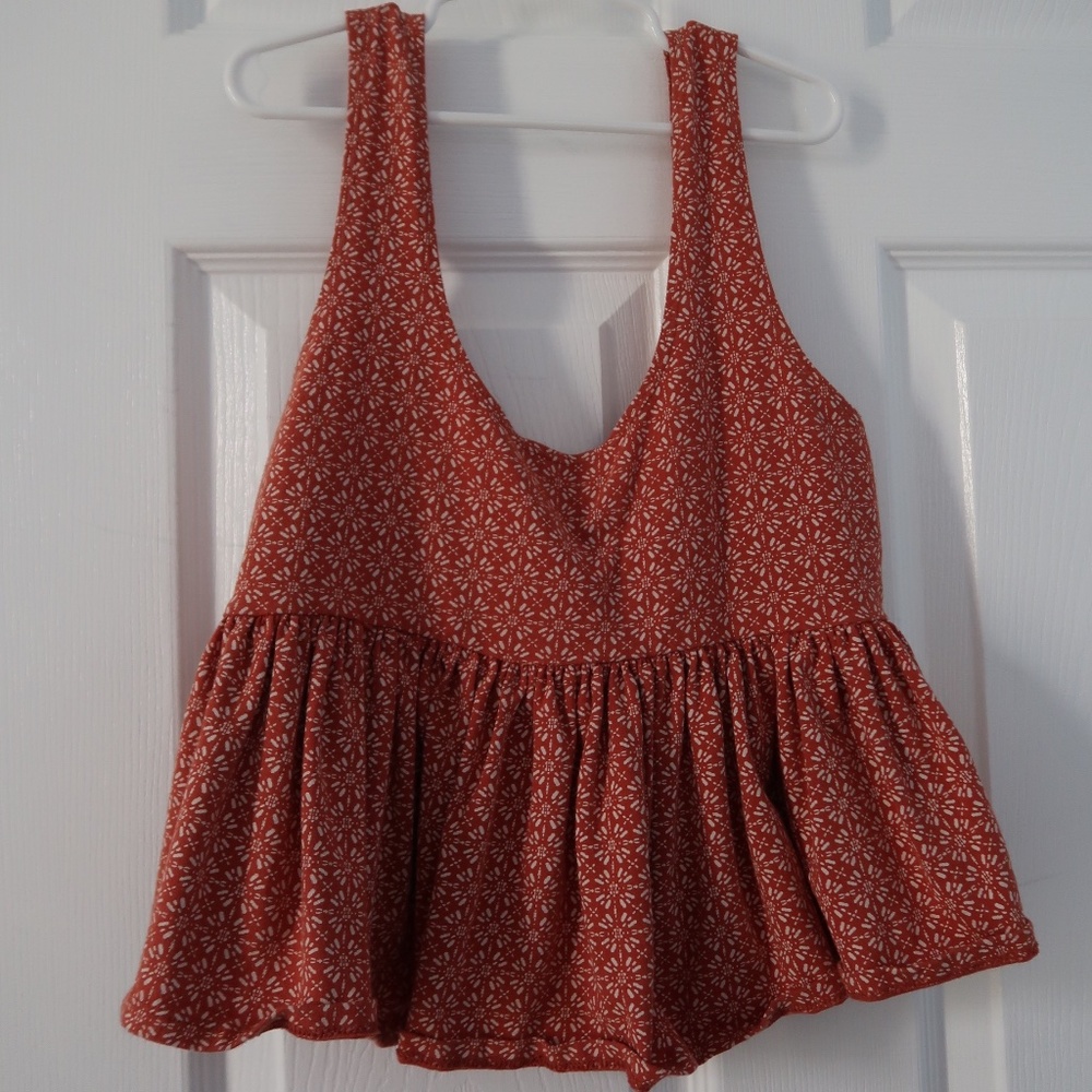 Forever 21 Orange Floral Printed Babydoll Tank Top